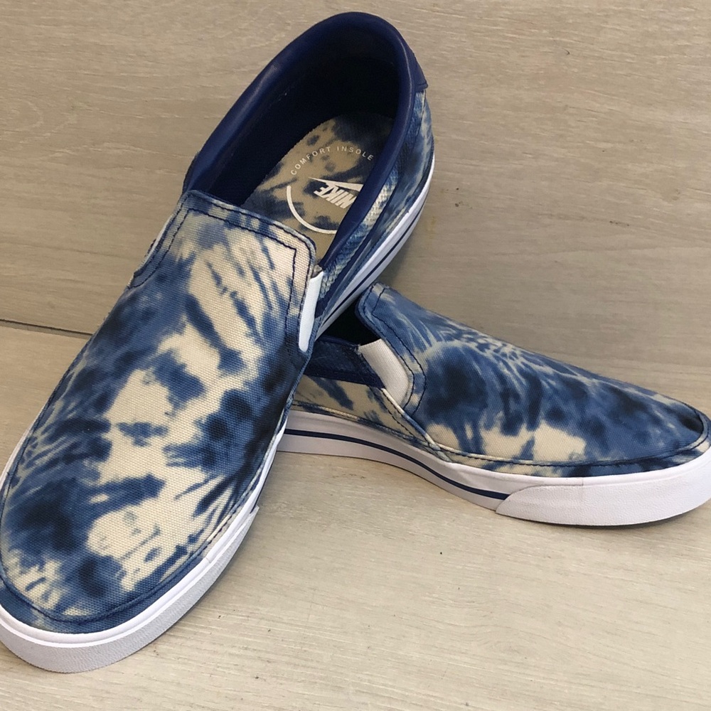 Nike Court Legacy Blue and White Tie Dye Slip On Sneakers